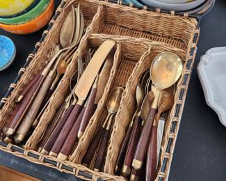 MCM Brass and Wooden Handled Flatware