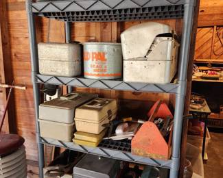 Collection of Vintage Fishing Accessories and Tackle Box for fishing.