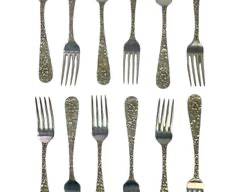 12 Vintage Stieff Sterling Repousse 7 3/8 in. Dinner Forks- Lite Mono- Exc
