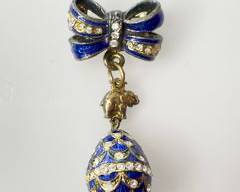 Fine Russian Faberge Style Enamel Rhinestone Sterling Silver Egg Pin 10 Grams
