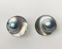 Fine Sterling Silver 23mm Mabe Pearl Omega Back Earrings 10 Grams
