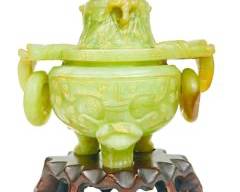 Antique Chinese Carved Green Soap Stone Censor 3-Tiered
