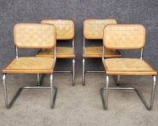 1960's Woven Camel Leather wood & Chrome Marcel Breuer Style Chairs Mid Century Modern MCM
