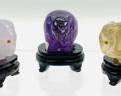 Three Antique Pieces Hand Carved Hardstone Elephants W/ Gemstone Eyes On Stands One amethyst Faberge Style
