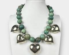 Portugal Bohemian Sterling Silver & Turquoise Heart 20in Necklace.
