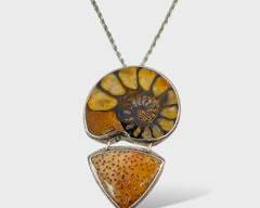 Fine Mexican Sterling Silver Ammonite Fossil Pendant Necklace
