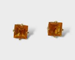 Fine 14K Yellow Gold Citrine Princess Cut Pierced Stud Earrings
