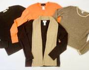 Vintage NEIMAN MARCUS CASHMERE, EVELYN GRACE CASHMERE, CLAUDIA NICOLE CASHMERE, TSE CASHMERE, Brown And Tan Open Front Sweater Size S, Brown Crew Neck Sweater Size M, Orange Crew Neck Sweater Size M, Brown Crew Neck Sweater Size S
