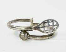 27 Grams Fine Taxco Sterling Silver Tennis Racket & Ball Hinge Bangle Bracelet
