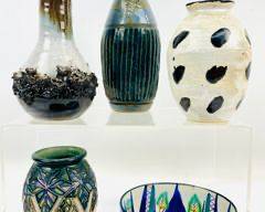 Five Piece MCM Modern Art Pottery Lot incl. Moorcroft Art pottery And Danish art pottery

