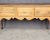 20th C Queen Anne Style Wood & Brass credenza Sofa Table
