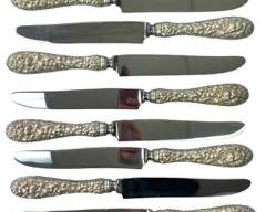 12 Vintage Stieff Sterling Repousse 9 1/2 in. Dinner Knifes No Mono- Exc
