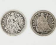 1848 & 1854 U.S. Seated Liberty Half Dime 90% Silver Coins
