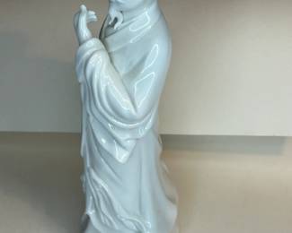 Rare Large Antique, Very Detailed Chinese Dehua Porcelain Statue or figurine of “The Wise Man” carrying a scroll and appearing to be deeply thought. Dehua Porcelain, more traditionally known in the West as Blanc de Chine, is a type of white Chinese porcelain made at Dehua in the Fujian province. It has been produced from the Ming dynasty to the present day. Dehua Porcelain Is the top tier of porcelain works and can be distinguished from others by the fine details in the work, giving it lifelike features.
This piece was purchased in the 1960s and remained with the owner. She is downsizing and is now available for purchase.
Disclosures: This set is in pristine condition with no chips or cracks. (Please see the pictures for details.)
Dimensions: 4ʺ Wide × 4ʺ Deep × 10ʺ Height