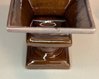 Vintage 1970s Brown Ceramic Glazed Tall Planter
wear due for a piece this age, chips in the rim, no cracks. See photos for details.
Dimensions: Approximately 6" Height x 6.5" Top Square x 4" Bottom Square
Weight: 2 Pounds