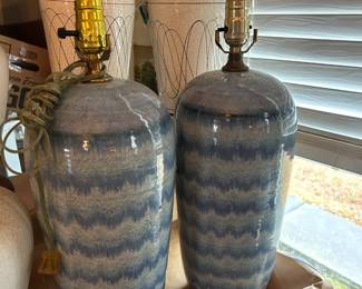 Blue Pottery Glaze Pair MCM
