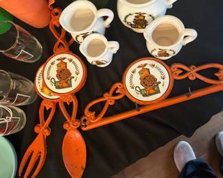 Vintage V.G. Cast Iron Orange Fork & Spoon, Porcelain Center Made in Japan