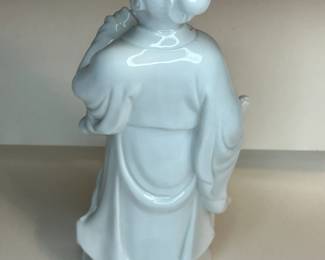 Rare Large Antique, Very Detailed Chinese Dehua Porcelain Statue or figurine of “The Wise Man” carrying a scroll and appearing to be deeply thought. Dehua Porcelain, more traditionally known in the West as Blanc de Chine, is a type of white Chinese porcelain made at Dehua in the Fujian province. It has been produced from the Ming dynasty to the present day. Dehua Porcelain Is the top tier of porcelain works and can be distinguished from others by the fine details in the work, giving it lifelike features.
This piece was purchased in the 1960s and remained with the owner. She is downsizing and is now available for purchase.
Disclosures: This set is in pristine condition with no chips or cracks. (Please see the pictures for details.)
Dimensions: 4ʺ Wide × 4ʺ Deep × 10ʺ Height
