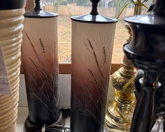 Vintage Pair of La Rochere Forest Cameo Glass Table Lamp