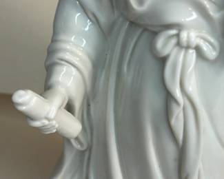 Rare Large Antique, Very Detailed Chinese Dehua Porcelain Statue or figurine of “The Wise Man” carrying a scroll and appearing to be deeply thought. Dehua Porcelain, more traditionally known in the West as Blanc de Chine, is a type of white Chinese porcelain made at Dehua in the Fujian province. It has been produced from the Ming dynasty to the present day. Dehua Porcelain Is the top tier of porcelain works and can be distinguished from others by the fine details in the work, giving it lifelike features.
This piece was purchased in the 1960s and remained with the owner. She is downsizing and is now available for purchase.
Disclosures: This set is in pristine condition with no chips or cracks. (Please see the pictures for details.)
Dimensions: 4ʺ Wide × 4ʺ Deep × 10ʺ Height