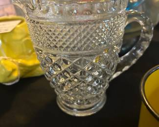 Vintage Anchor Hocking Wexford Small Milk/ Juice Water Pitcher Diamond Pattern One Pint