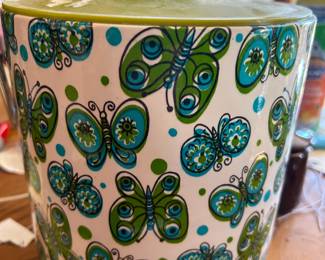 VINTAGE RETRO GREEN BLUE BUTTERFLY ICE BUCKET METAL HANDLE MID CENTURY MODERN