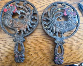 Vintage Wilton Cast Iron Rooster Trivets - 2 available