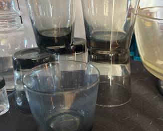 Set of 6 Smoke Glass Low Ball Drinking Glasses Barware Vintage 70s