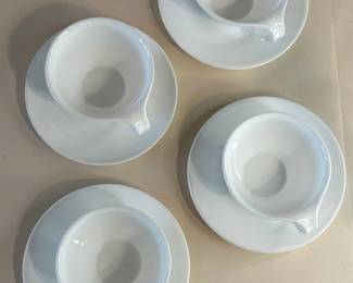 Vintage Corelle Winter Frost White Frost Hook Handle Cups & Saucers Set of 4 (8 Pcs)
This set was purchased new in the 1960s and remained with the original owner. She is downsizing and is now available for purchase.
Disclosures: This set is in excellent condition with no signs of wear. (Please see the pictures for details.)
Dimensions:
Saucers: 6.25" Circumference x .75" Height
Cups: 4" Top Circumference x 2" Bottom Circumference x 4.5" Depth with Handle x 2.25" Height
Weight: 2.5 Pounds (set weight)
