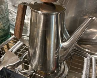 Early Japanese-made / wooden handle stainless steel afternoon tea pot