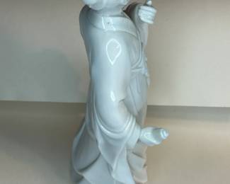 Rare Large Antique, Very Detailed Chinese Dehua Porcelain Statue or figurine of “The Wise Man” carrying a scroll and appearing to be deeply thought. Dehua Porcelain, more traditionally known in the West as Blanc de Chine, is a type of white Chinese porcelain made at Dehua in the Fujian province. It has been produced from the Ming dynasty to the present day. Dehua Porcelain Is the top tier of porcelain works and can be distinguished from others by the fine details in the work, giving it lifelike features.
This piece was purchased in the 1960s and remained with the owner. She is downsizing and is now available for purchase.
Disclosures: This set is in pristine condition with no chips or cracks. (Please see the pictures for details.)
Dimensions: 4ʺ Wide × 4ʺ Deep × 10ʺ Height