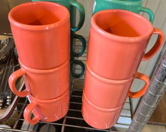 Vintage Thunder Group Stacking Coffee Mugs Melamine Dishwasher Safe/Not for use in Microwave Set of 6 Green and Orange (Each Set Sold Separately)
