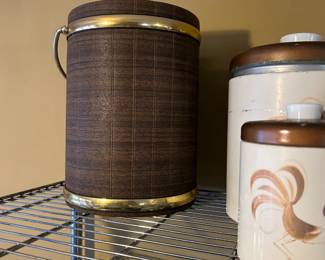 MCM Ice Bucket Vinyl Wood with Brass Accents