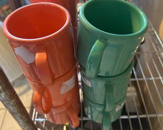 Vintage Thunder Group Stacking Coffee Mugs Melamine Dishwasher Safe/Not for use in Microwave Set of 6 Green and Orange (Each Set Sold Separately)