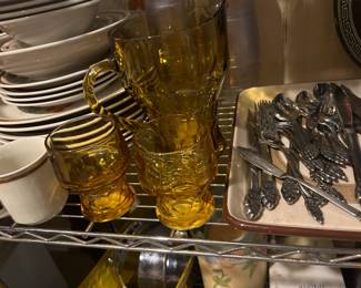 Vintage Amber Glasses and Pitcher
