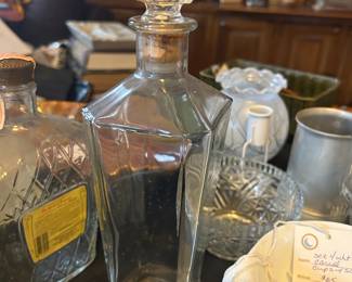 Vintage 1970s Whiskey Decanter Clear Glass Bottle with Corked Stopper 12” Tall