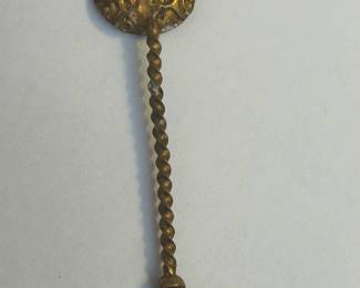 Antique French Brass Enamel Champlevé Spoon with Twisted Handle Cloisonné