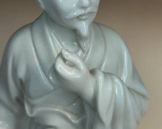 Rare Large Antique, Very Detailed Chinese Dehua Porcelain Statue or figurine of “The Wise Man” carrying a scroll and appearing to be deeply thought. Dehua Porcelain, more traditionally known in the West as Blanc de Chine, is a type of white Chinese porcelain made at Dehua in the Fujian province. It has been produced from the Ming dynasty to the present day. Dehua Porcelain Is the top tier of porcelain works and can be distinguished from others by the fine details in the work, giving it lifelike features.
This piece was purchased in the 1960s and remained with the owner. She is downsizing and is now available for purchase.
Disclosures: This set is in pristine condition with no chips or cracks. (Please see the pictures for details.)
Dimensions: 4ʺ Wide × 4ʺ Deep × 10ʺ Height