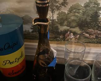 Vintage Bohemia Crystal Brown 24k Gold 18” Decanter Type of Glass Crystal Czech
