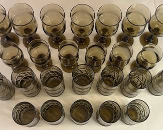 Vintage Libbey Mocha Swirl Glass Set of 25
Disclosures: This set is in excellent condition with no signs of wear. (Please see the pictures for details.)
Dimensions:
Tumblers Quantity 7: Top Circumference 2.5" x 6.75" Height x Bottom Circumference 2.5"
Juice Glasses Quantity 5: Top Circumference 3" x 5.25" Height x Bottom Circumference 2.5"
Tall Wine Goblets Quantity 7: Top Circumference 3" x 8.25" Height x Bottom Circumference 2.5"
Short Wine Goblets Quantity 6: Top Circumference 2.5" x 6.5" Height x Bottom Circumference 2.25"