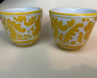 Vintage 1970s Yellow Flower Pots Made in Italy - minor chips due to normal wear of a piece this age. See photos for details.
Dimensions: Approximately 3" Height x 4" Top Diameter x 2" Bottom Diameter
Weight: 1.1 Pounds