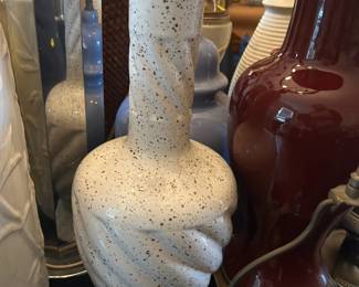 Vintage Mid-Century Modern White Ceramic Table Lamp Brown Spatter PATTERN