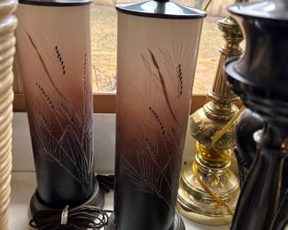Vintage Pair of La Rochere Forest Cameo Glass Table Lamp
