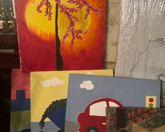 Home Canvas Childrens Paintings set of 4 and Cherry Blossom Painting