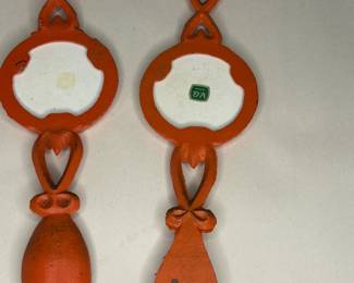 Vintage V.G. Cast Iron Orange Fork & Spoon, Porcelain Center Made in Japan