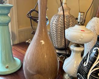 1960s to 1970s ceramic ombre glazed bottle form table lamp