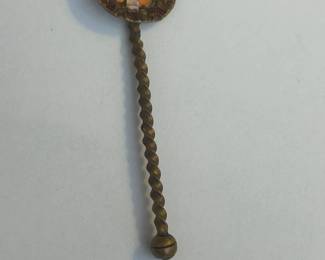 Antique French Brass Enamel Champlevé Spoon with Twisted Handle Cloisonné