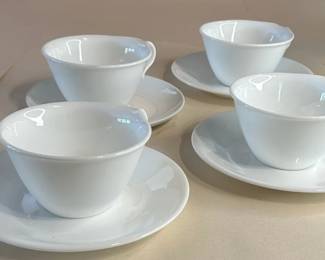 Vintage Corelle Winter Frost White Frost Hook Handle Cups & Saucers Set of 4 (8 Pcs)
This set was purchased new in the 1960s and remained with the original owner. She is downsizing and is now available for purchase.
Disclosures: This set is in excellent condition with no signs of wear. (Please see the pictures for details.)
Dimensions:
Saucers: 6.25" Circumference x .75" Height
Cups: 4" Top Circumference x 2" Bottom Circumference x 4.5" Depth with Handle x 2.25" Height
Weight: 2.5 Pounds (set weight)