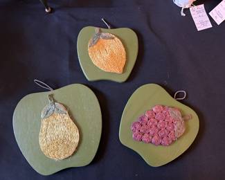 Vintage Sisal Fruit Wall Hang Trivets - Set of 3
