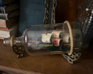 Vintage Ship in a Bottle Spanish Galleon Armada 50’s-60’s art Impossible Bottle